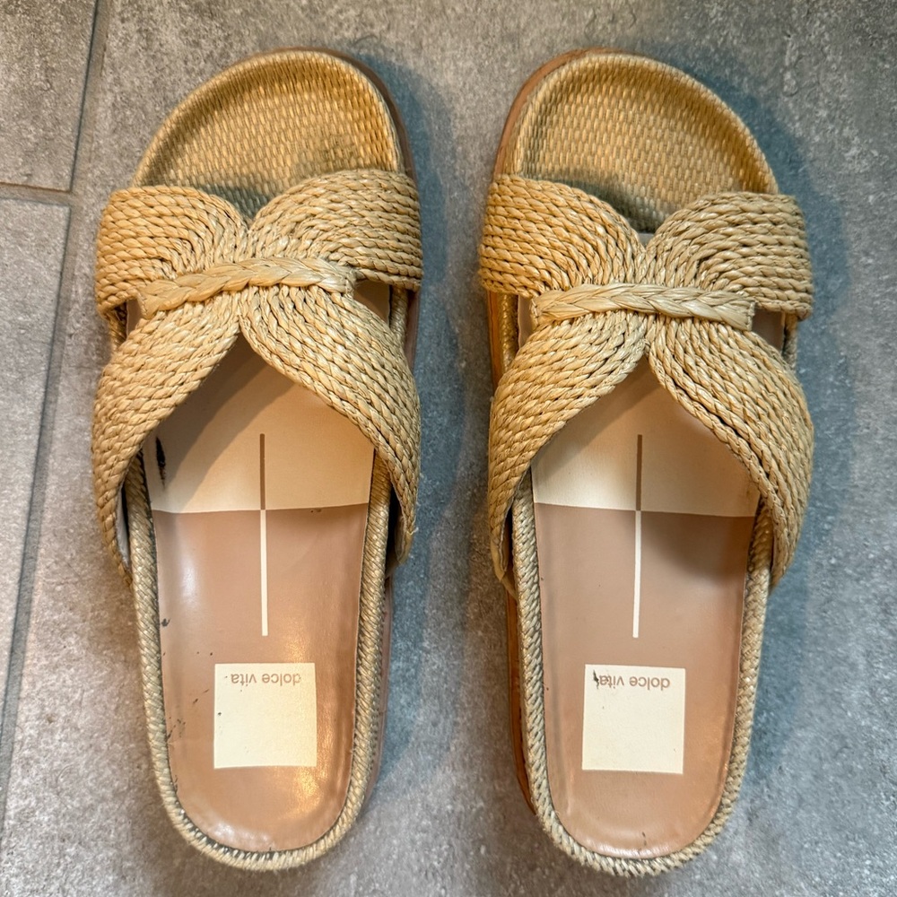 Raffia Woven Slide Sandals